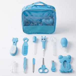 Kit Higiene Bebê Recém Nascido Azul 13 Peças Estojo B-Max